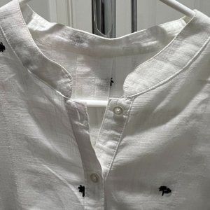 Long white shirt dress with black Palm Tree embroidery stitch